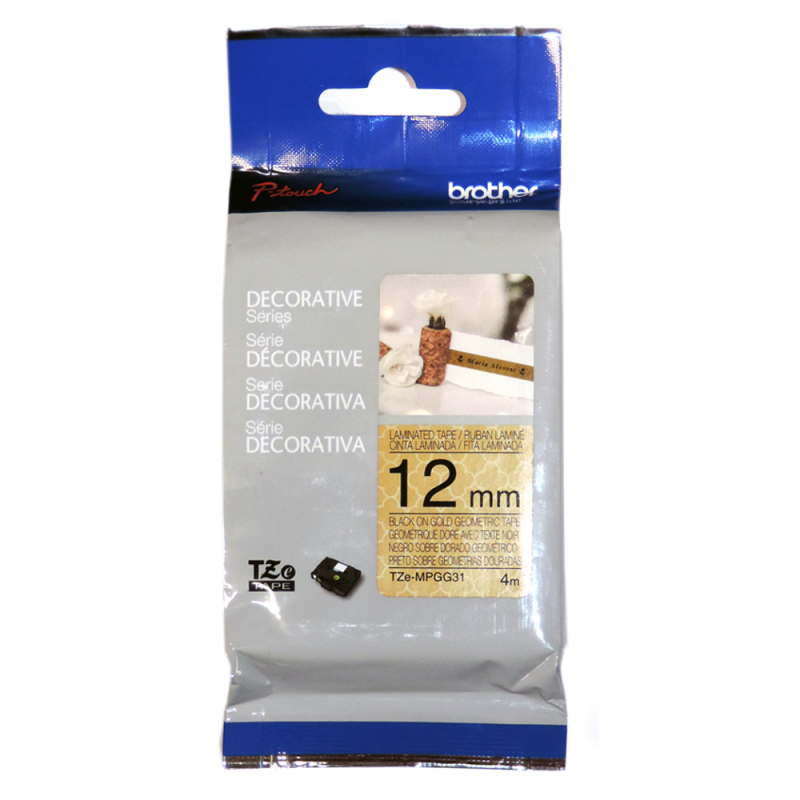 Cinta Laminada Mate TZeMPGG31 Neg/Oro Geometrico 12mm Brother Cinta Laminada Mate TZeMPGG31 Neg/Oro Geometrico 12mm Brother