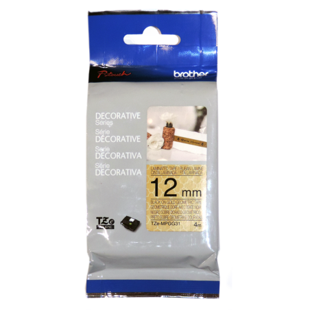 Cinta Laminada Mate TZeMPGG31 Neg/Oro Geometrico 12mm Brother