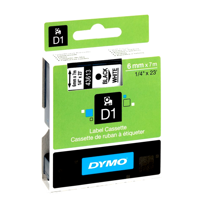 Cinta Plastica D1 Std 43613 Neg/Blan. 6mm Dymo