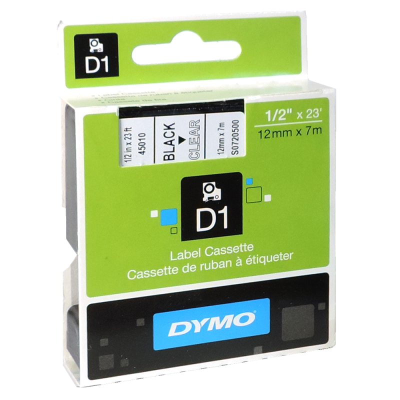 Cinta Plastica D1 Std 45010 Neg/Transp. 12mm Dymo Cinta Plastica D1 Std 45010 Neg/Transp. 12mm Dymo