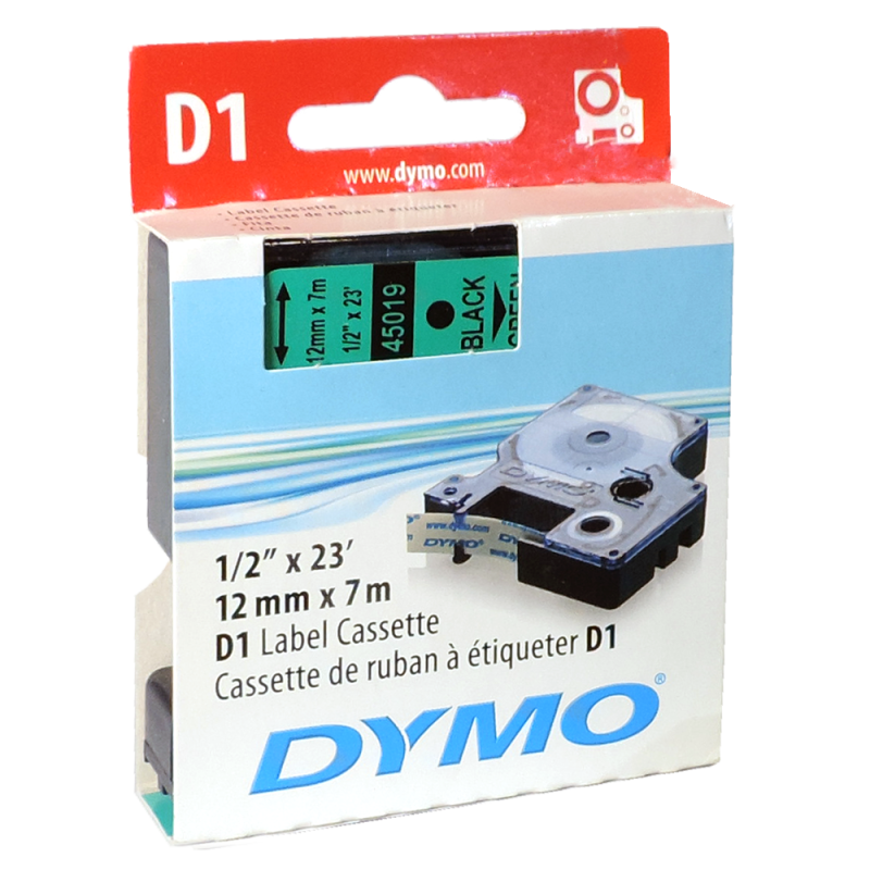 Cinta Plastica D1 Std 45019 Neg/Verd. 12mm Dymo Cinta Plastica D1 Std 45019 Neg/Verd. 12mm Dymo