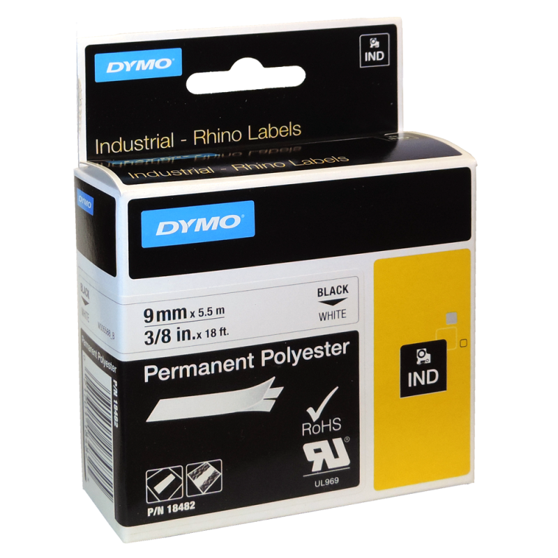 Cinta Poliester Permanente IND 18482 Neg/Blan. 9mm Dymo Cinta Poliester Permanente IND 18482 Neg/Blan. 9mm Dymo