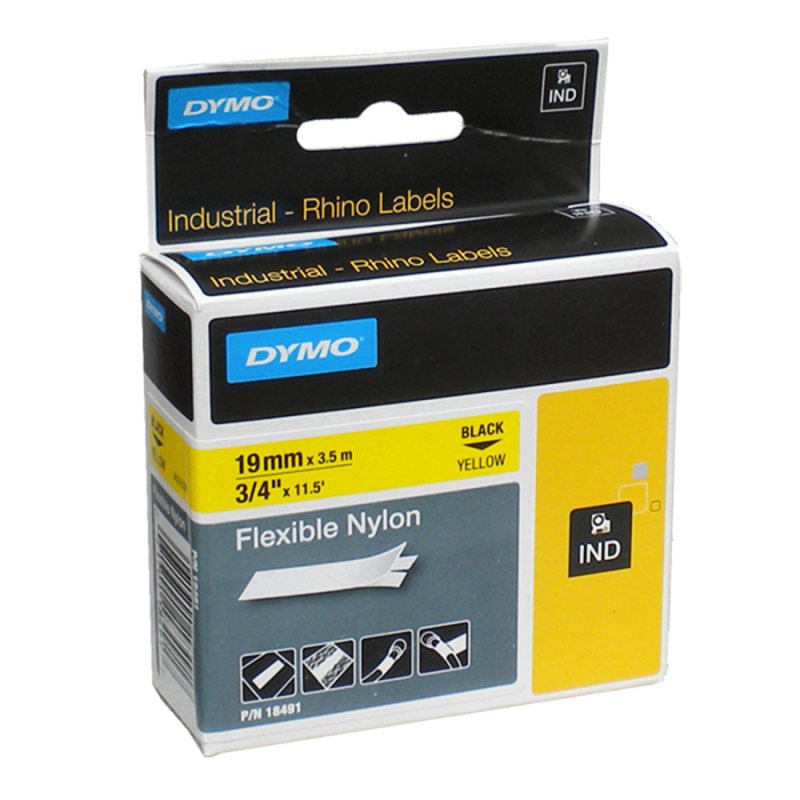 Cinta Nylon Flexible IND 18491 Neg/Amar. 19mm . Dymo Cinta Nylon Flexible IND 18491 Neg/Amar. 19mm . Dymo