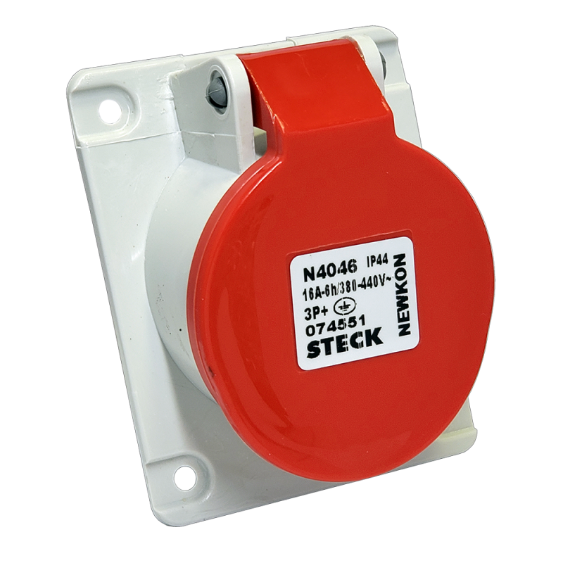 Toma de Empotrar Newkon 3P+T 16A 380/440V~ 6H Ip44 Rj N-4046 Steck Toma de Empotrar Newkon 3P+T 16A 380/440V~ 6H Ip44 Rj N-4046 Steck