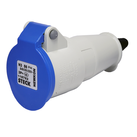 Toma de Acople Newkon 2P+T 32A 200/250Vca 6H Ip44 Az N-3256 Steck