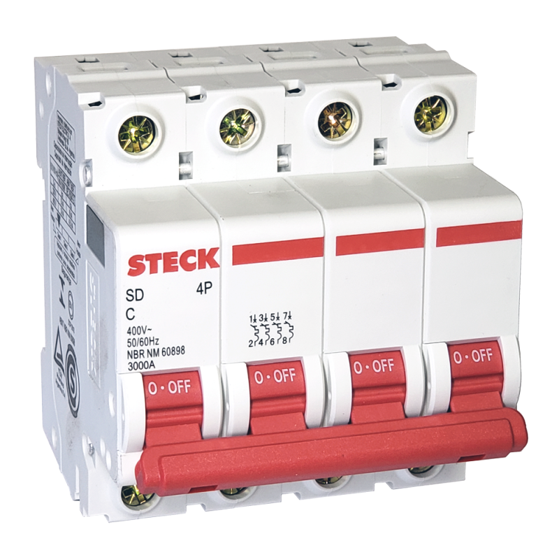 Interruptor Termomagnético 6A, 3P, C, 3kA SDD63C06 Steck Interruptor Termomagnético 6A, 3P, C, 3kA SDD63C06 Steck