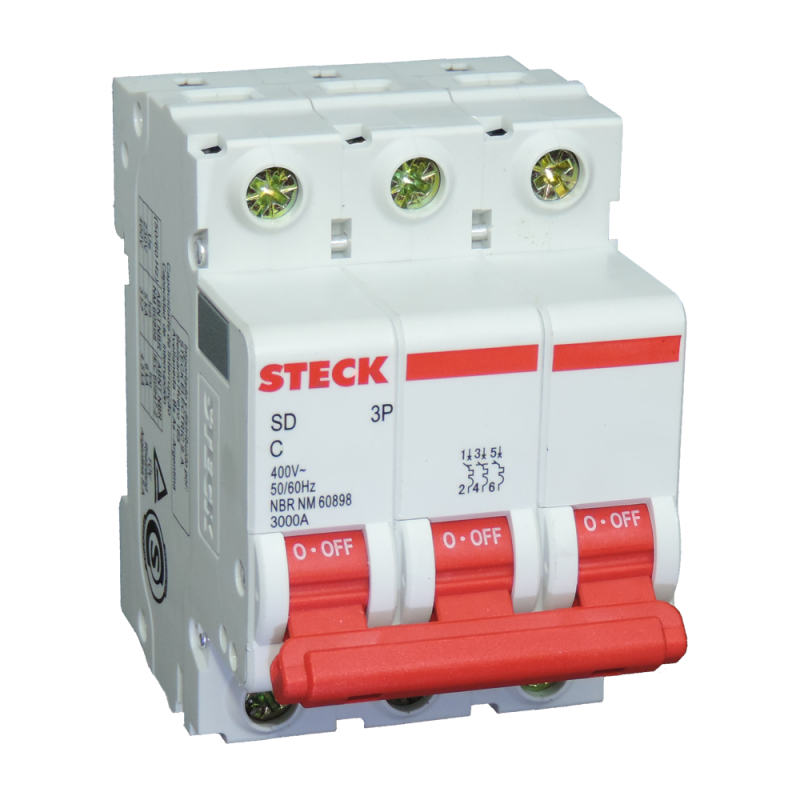 Interruptor Termomagnético 40A, 3P, C, 3kA SDD63C40 Steck Interruptor Termomagnético 40A, 3P, C, 3kA SDD63C40 Steck