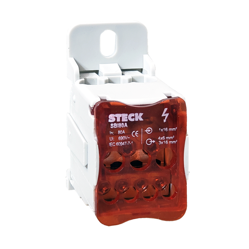 Bloque de Distribución, 80A, 690V, IP20 SBI80A Steck Bloque de Distribución, 80A, 690V, IP20 SBI80A Steck