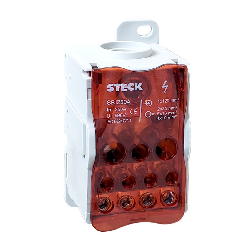 Bloque de Distribución, 250A, 690V, IP20 SBI250A Steck Bloque de Distribución, 250A, 690V, IP20 SBI250A Steck