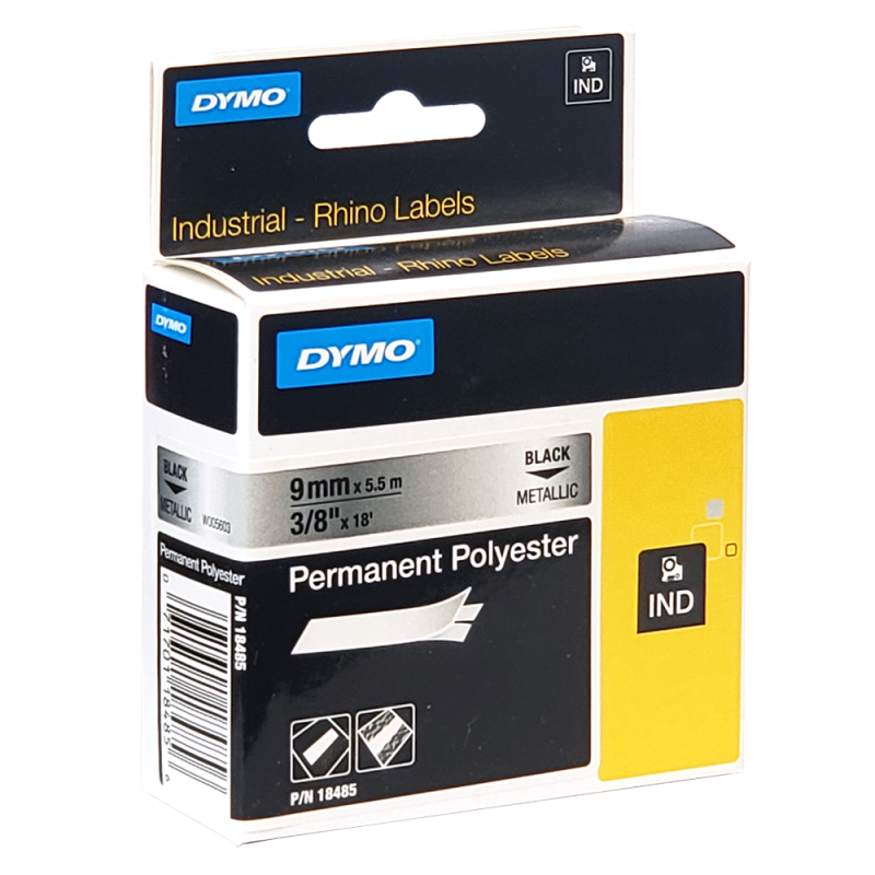 Cinta Poliester Permanente IND 18485 Neg/Metaliz. 9mm Dymo Cinta Poliester Permanente IND 18485 Neg/Metaliz. 9mm Dymo