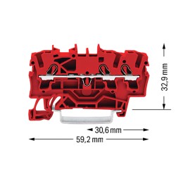 Borne De Paso P/3 Conductores, 2,5 Mm². P/Din 35, Cage Clamp. Rojo 2002-1303 Wago