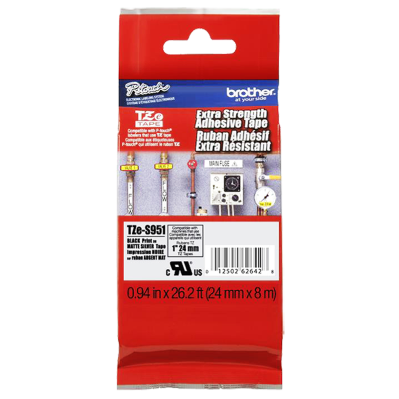 Cinta Laminada Adhesivo Extra TZeS951 Neg/Plata 24mm Brother Cinta Laminada Adhesivo Extra TZeS951 Neg/Plata 24mm Brother
