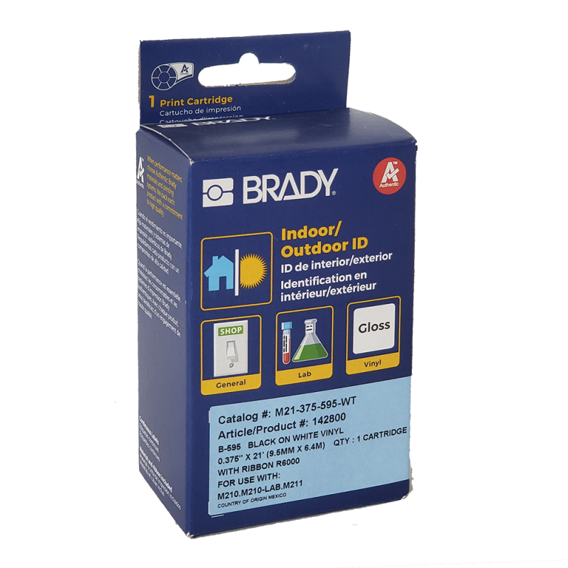 Cinta Vinilo, Neg/Bla, 9 mm X 6,40mts p/Bmp21 M21-375-59 Brady