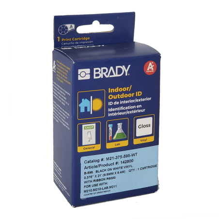 Cinta Vinilo, Neg/Bla, 9 mm X 6,40mts p/Bmp21 M21-375-59 Brady
