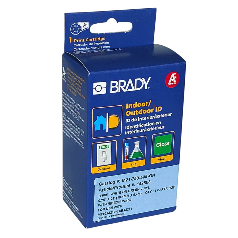 Cinta Vinilo, Bla/Verde, 19 mm X 6,40mts p/Bmp21 M21-750-59 Brady