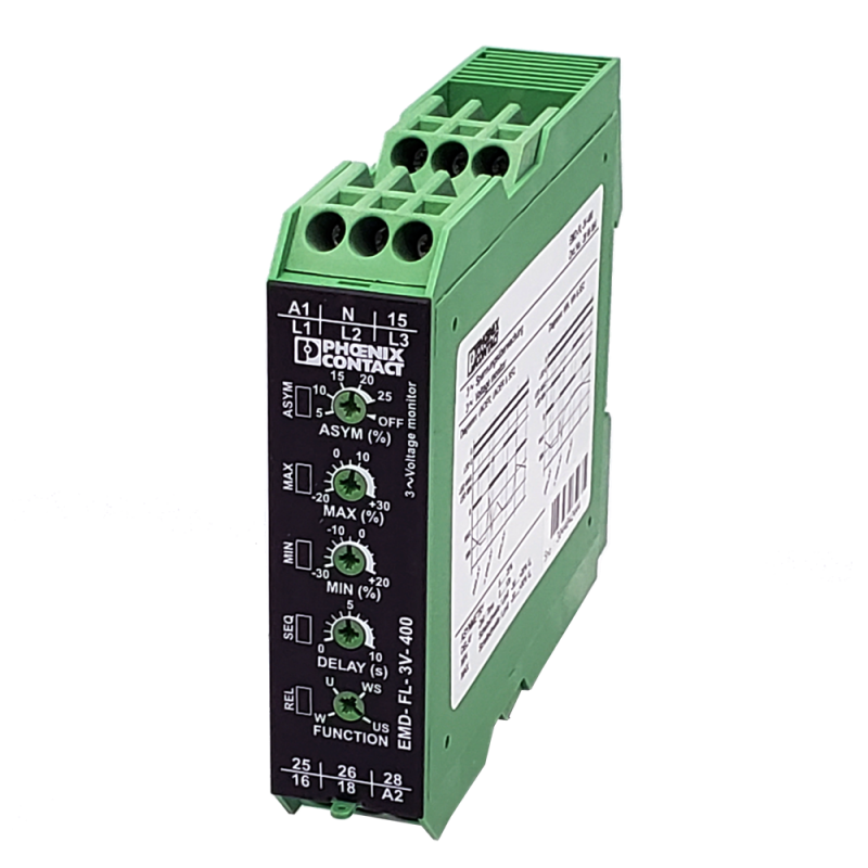 Rele de Control Trifasico, Sub/Sobre Tensión, Sec, Asimetría. EMD-Fl-3V-400 Phoenix Contact