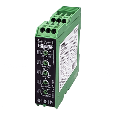 Rele de Control Trifasico, Sub/Sobre Tensión, Sec, Asimetría. EMD-Fl-3V-400 Phoenix Contact