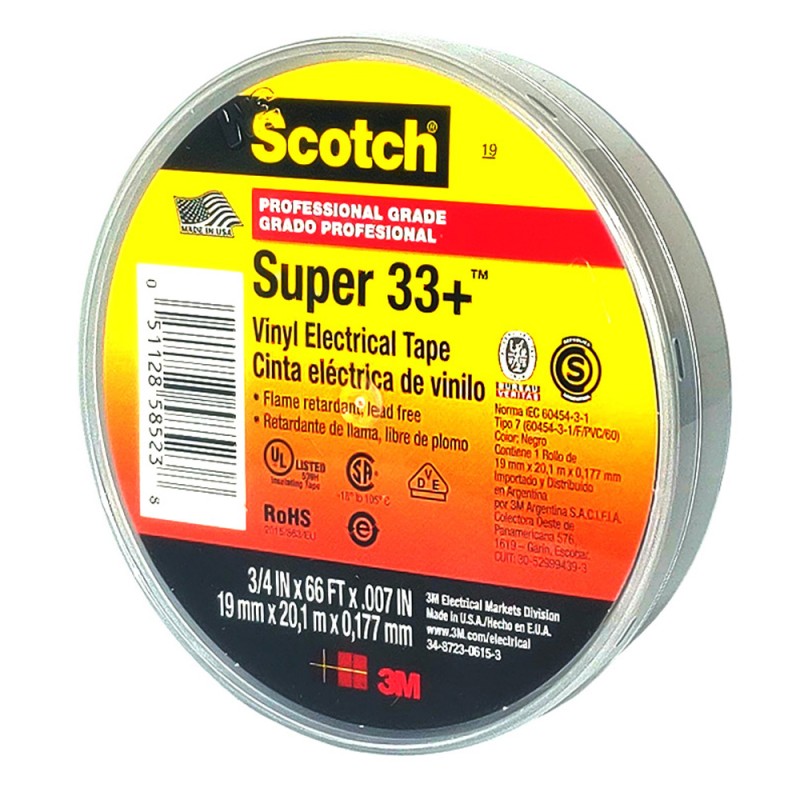 Cinta Aisladora Profesional Scotch Super 33+, 19mm x20Mt 45611 3M Cinta Aisladora Profesional Scotch Super 33+, 19mm x20Mt 45611 3M