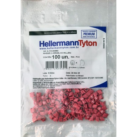 Marcador MHG Millenium, 0,5-6mm² 3,6mm PVC, N°2 Roj (x100) MHG2/5 2 RO Hellermann Tyton