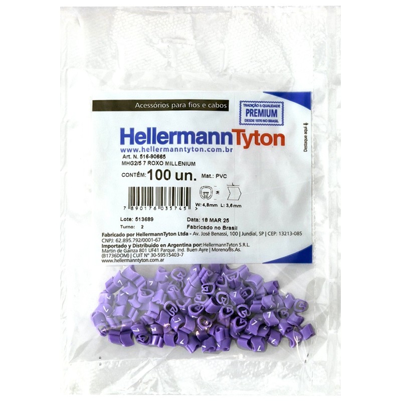 Marcador MHG Millenium, 0,5-6mm² 3,6mm PVC, N°7 Vio (x100) MHG2/5 7 VE Hellermann Tyton