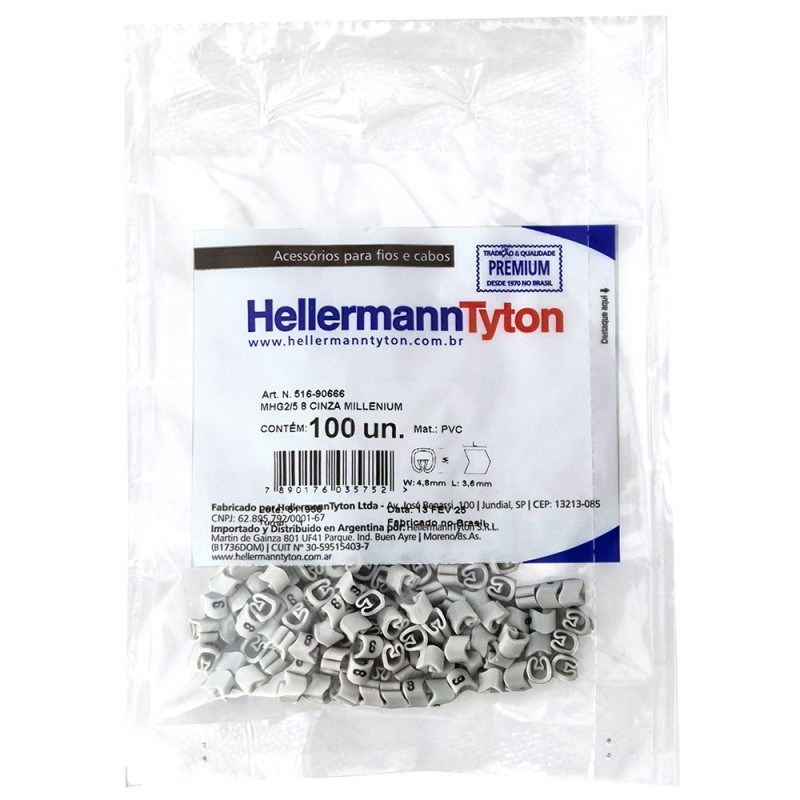 Marcador MHG Millenium, 0,5-6mm² 3,6mm PVC, N°8 Gri (x100) MHG2/5 8 GR Hellermann Tyton