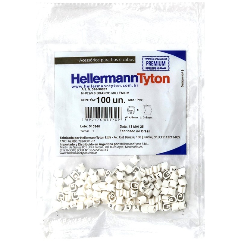 Marcador MHG Millenium, 0,5-6mm² 3,6mm PVC, N°9 Bla (x100) MHG2/5 9 BL Hellermann Tyton