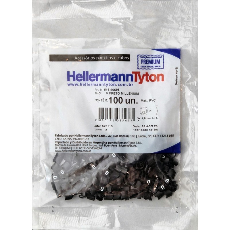 Marcador MHG Millenium, 1,5-10mm² 3,6mm PVC, N°0 Neg (x100) MHG3/7 0 NE Hellermann Tyton