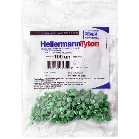 Marcador MHG Millenium, 1,5-10mm² 3,6mm PVC, N°5 Ver (x100) MHG3/7 5 VE Hellermann Tyton