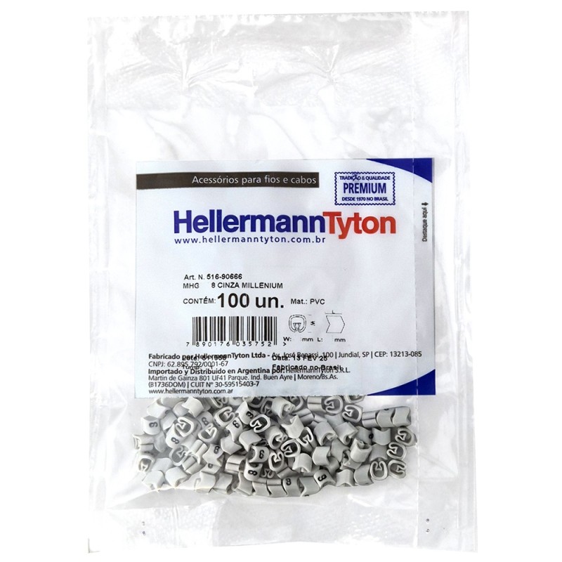 Marcador MHG Millenium, 1,5-10mm² 3,6mm PVC, N°8 Gri (x100) MHG3/7 8 GR Hellermann Tyton