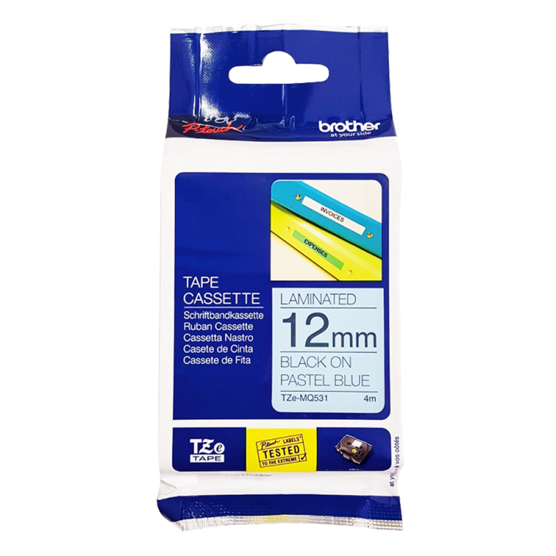 Cinta Laminada Mate TZeMQ531 Neg/Celeste Pastel 12mm Brother Cinta Laminada Mate TZeMQ531 Neg/Celeste Pastel 12mm Brother